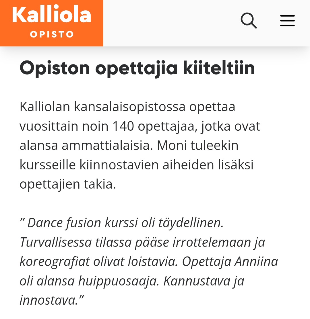 Palaute/ erityismaininta Kalliolan kansalaisopisto 2025