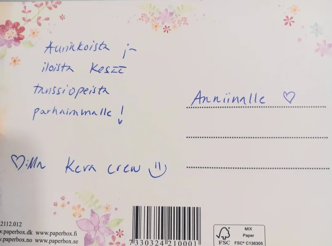 Palaute/ kiitoskortti kevät 2025